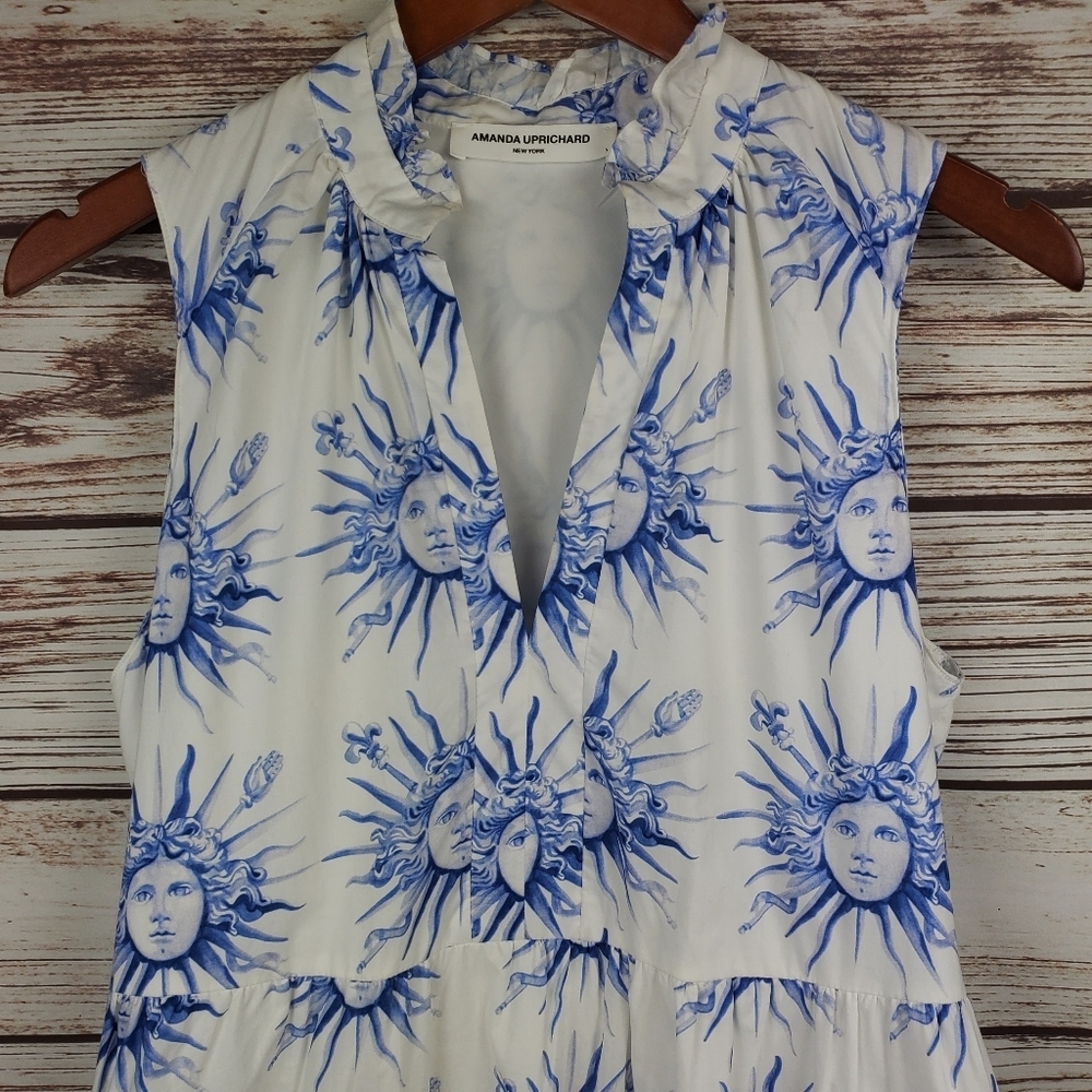 Amanda Uprichard Womens Small White/Blue Soleil Sun Print Connolly Mini Dress - Picture 3 of 11